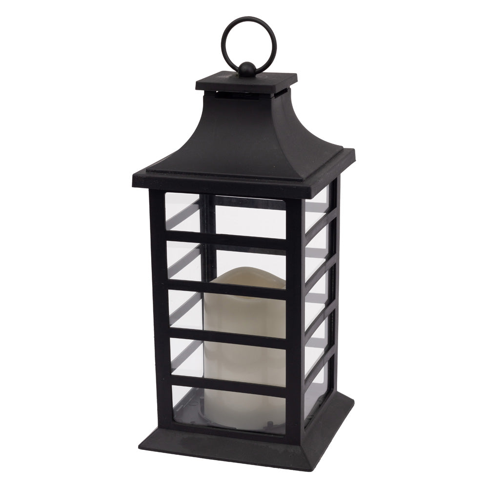 Farol de listones negros con vela LED