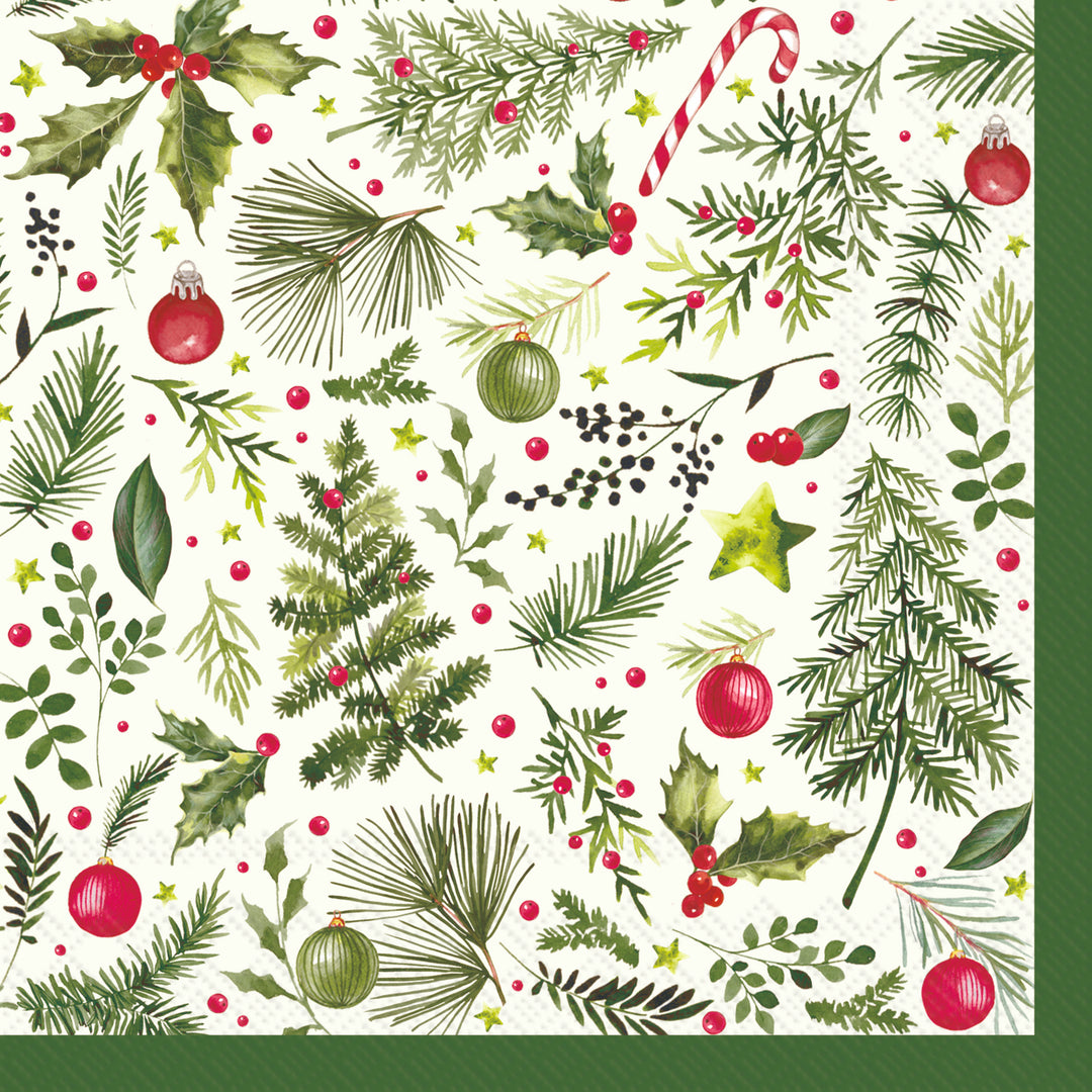 Christmas Branches Allover Cocktail Napkin light green