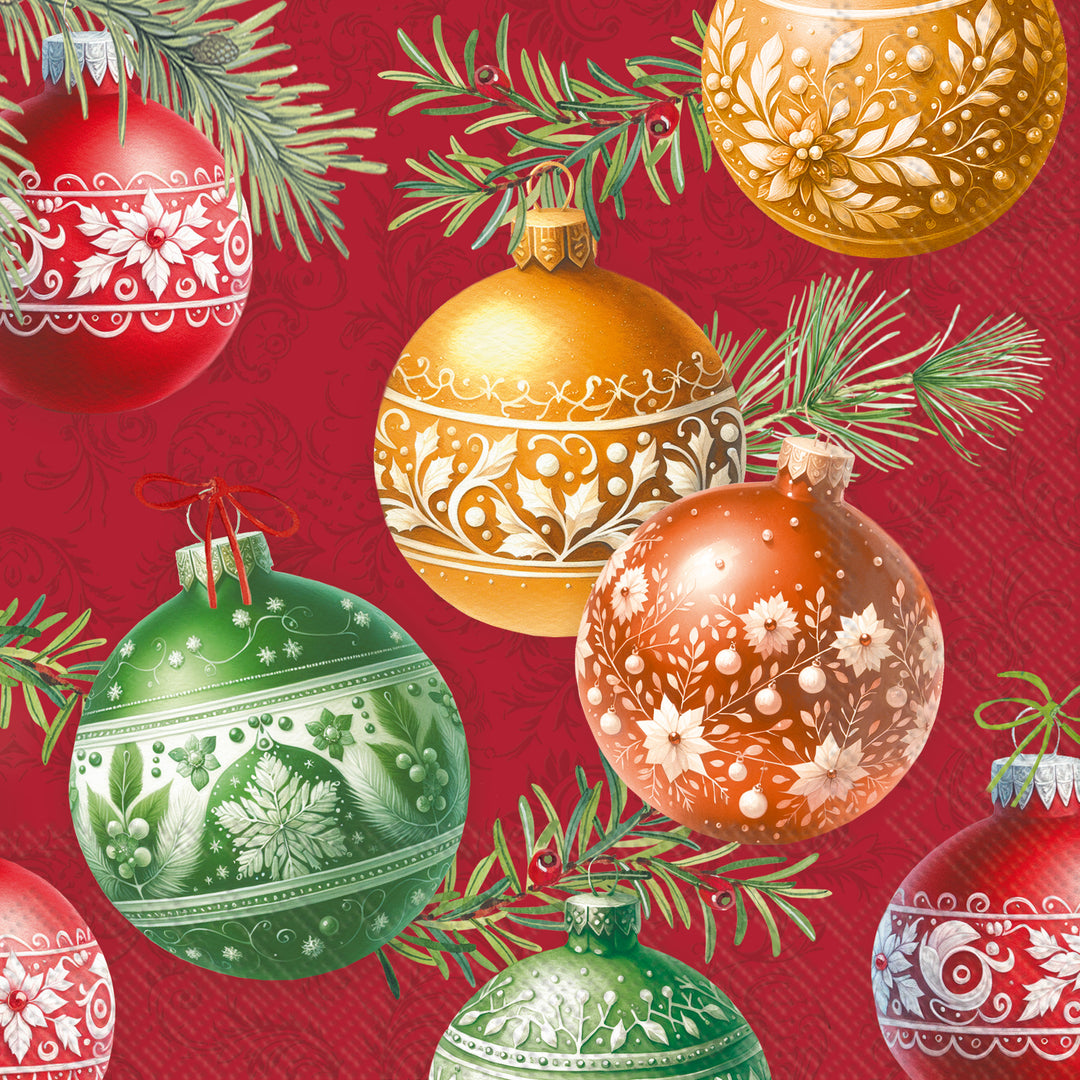 Servilleta roja para almuerzo con burbujas navideñas