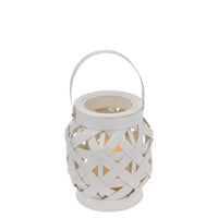 Farolillo pequeño de tejido de cesta blanco con vela LED