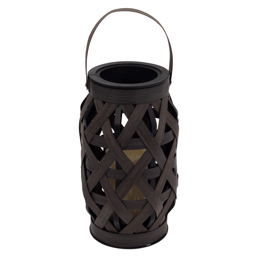 Farol grande de tejido de cesta marrón con vela LED