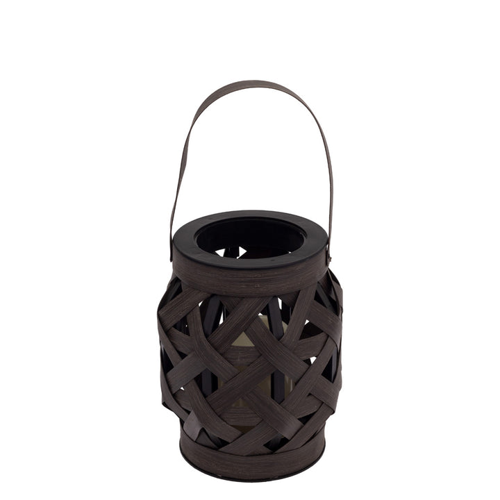 Farol pequeño de tejido de cesta marrón con vela LED