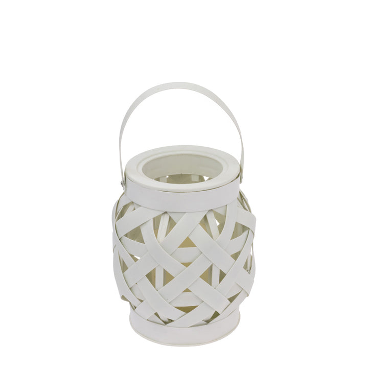 Small White Basketweave Lantern W Led Candle