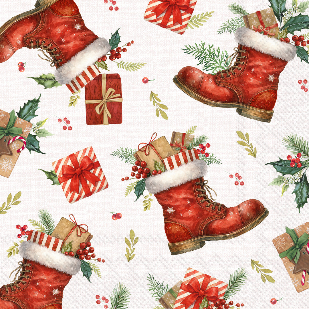 Christmas Boots Allover Cream Lunch Napkin