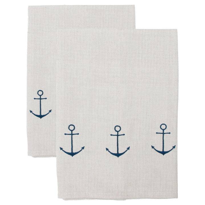 Anchor Embroidered Tea Towels Set of 2