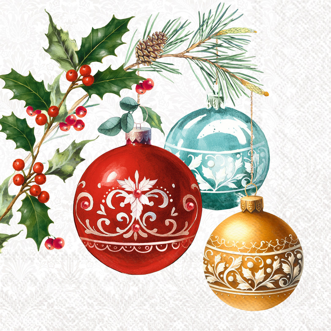 Three Christmas Baubles light grey Cocktail Napkin