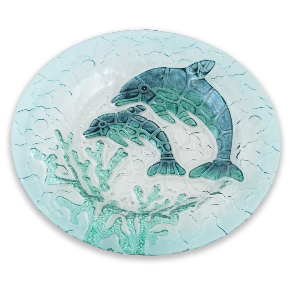 Plato de cristal con forma de delfines