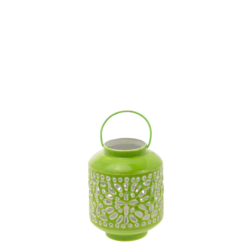 Farol pequeño de metal color lima para exterior