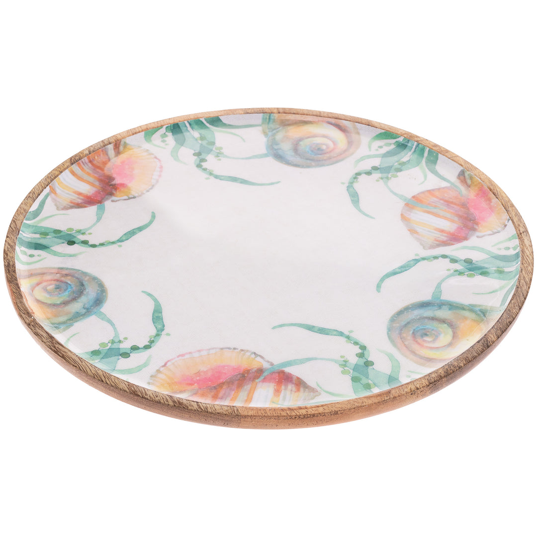 Plato redondo de madera color aguamarina