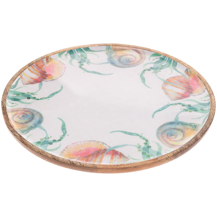 Plato redondo de madera color aguamarina