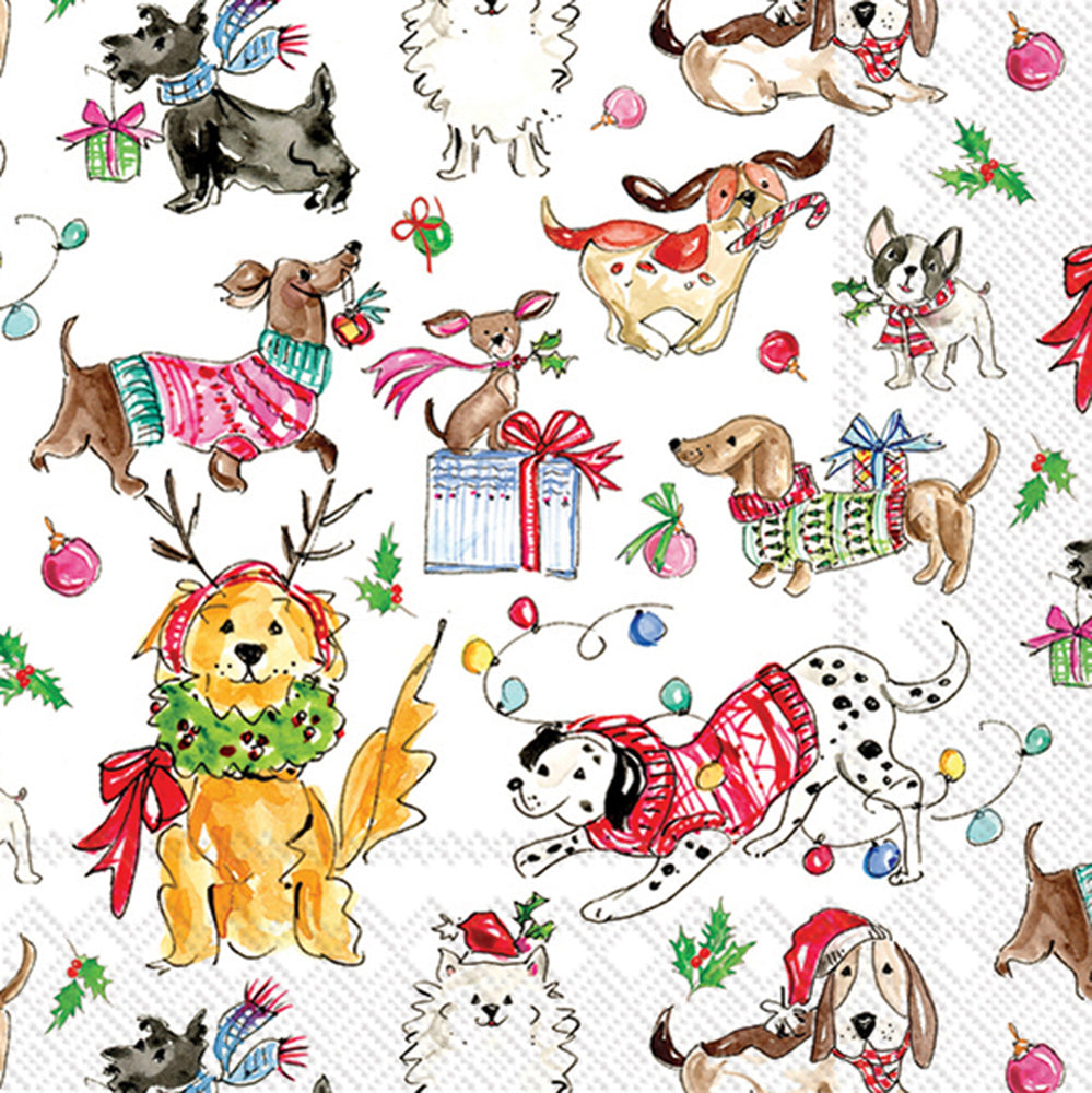 Servilleta de cóctel con perros navideños