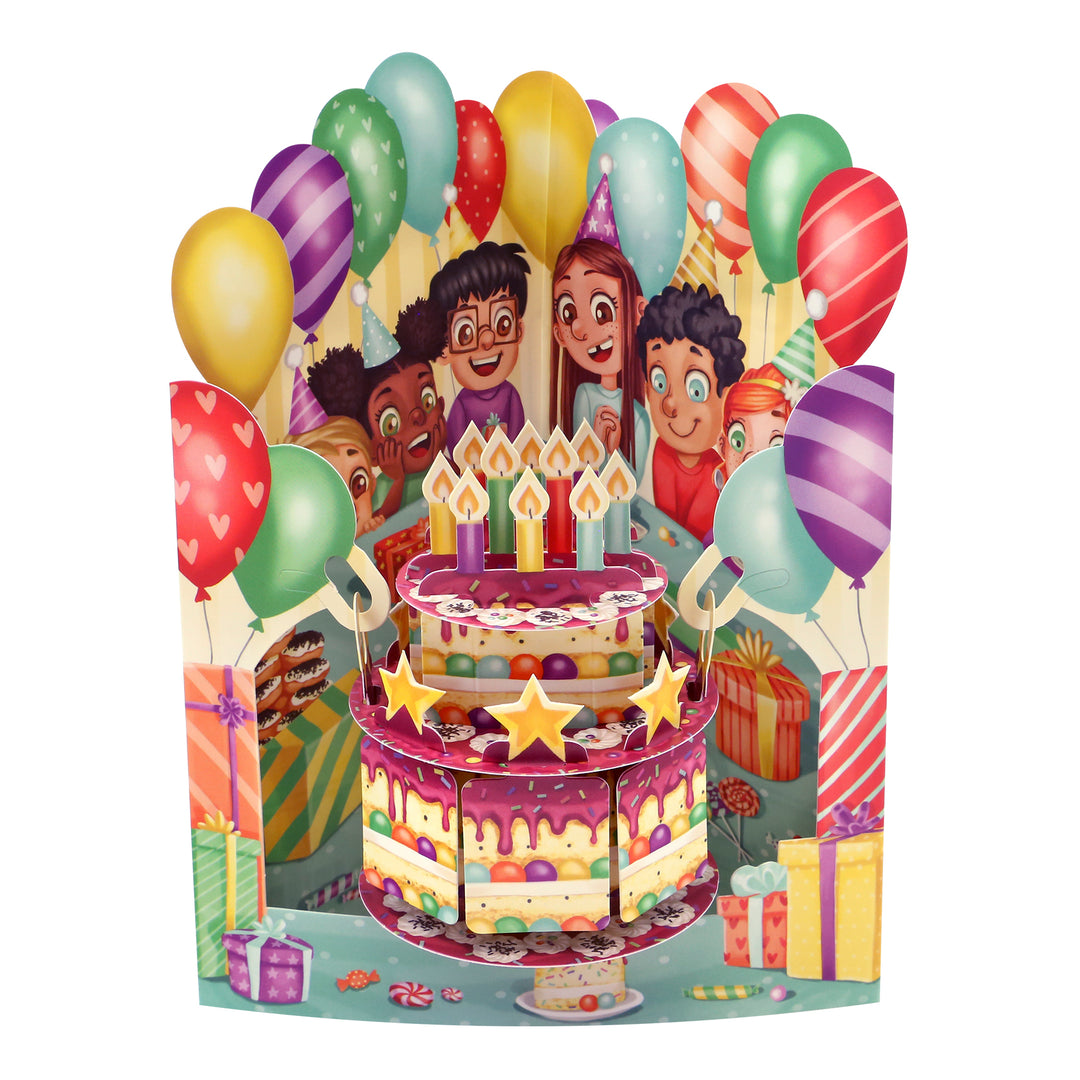 Tarjeta de cumpleaños con pastel de columpio