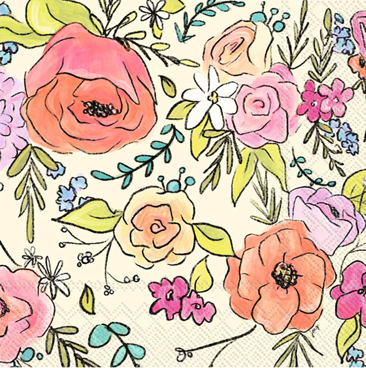 Flower Party Cocktail Napkin Cream