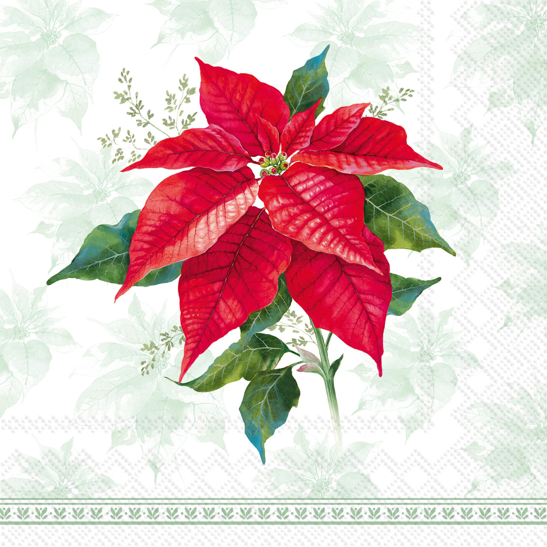 Servilleta de cóctel clásica verde Poinsettia