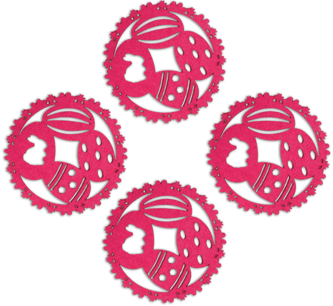 Posavasos de fieltro con forma de huevo (juego de 4) color magenta