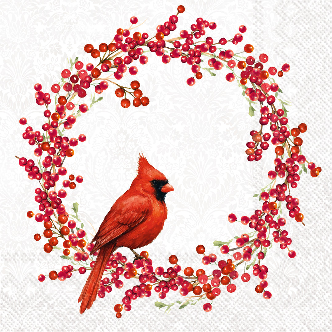 Red Cardinal Light Grey Lunch Napkin