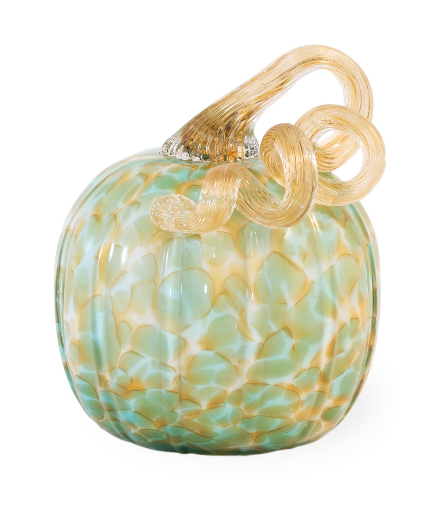 Calabaza pequeña de cristal verde y dorado