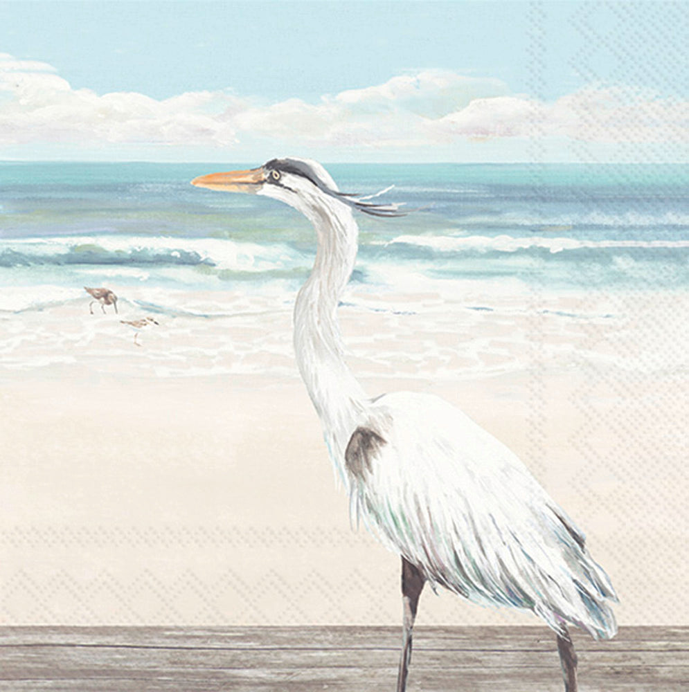 Egret On The Beach Cocktail Napkin