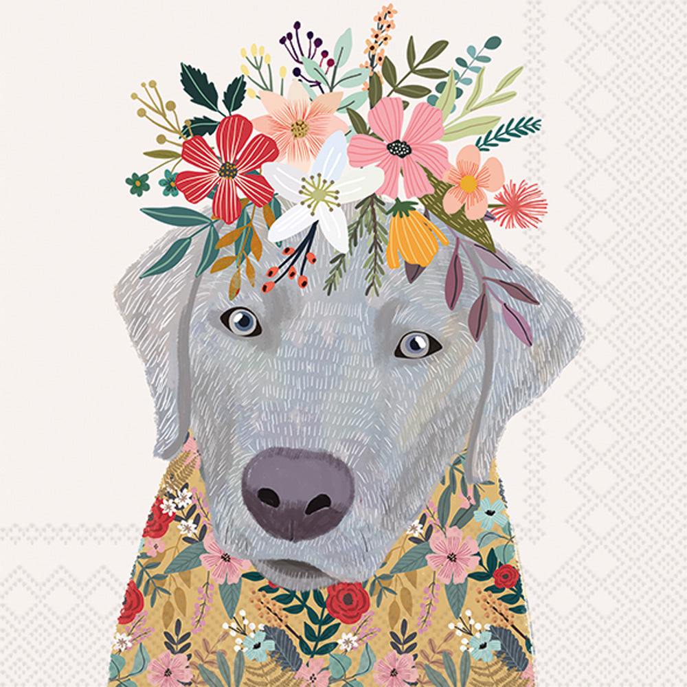 Servilleta de cóctel con diseño de perro floral