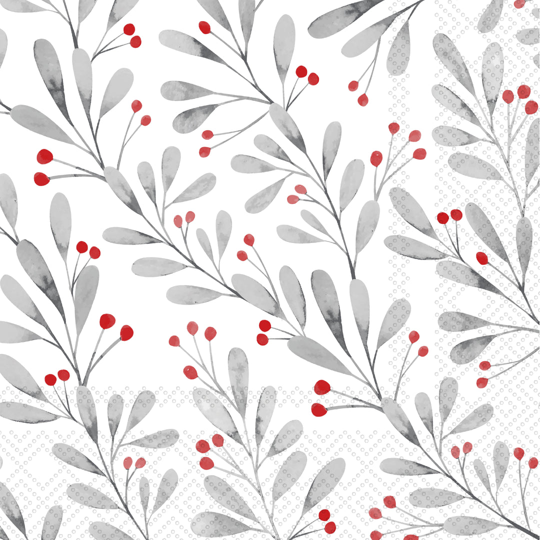 Berries With Foliage Grey Cocktail Napkin