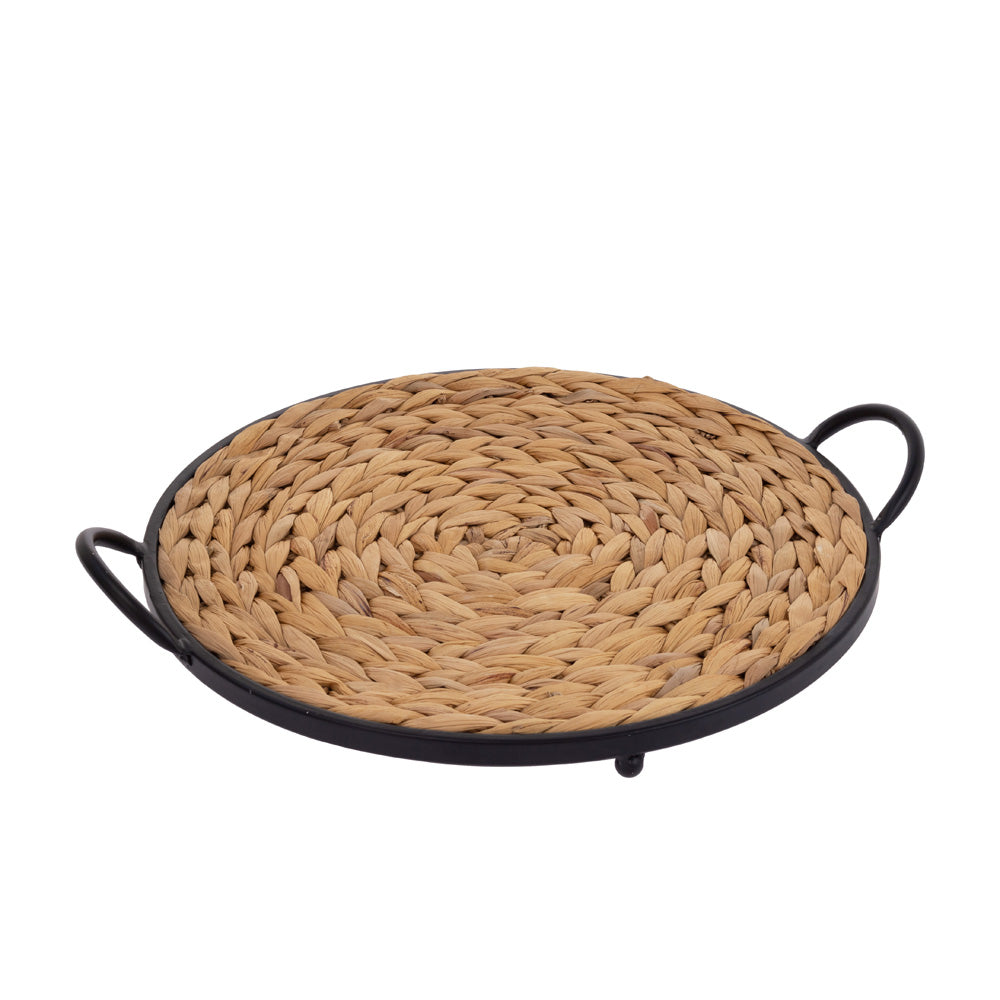 Small Round Grass and Metal Tray With Handles