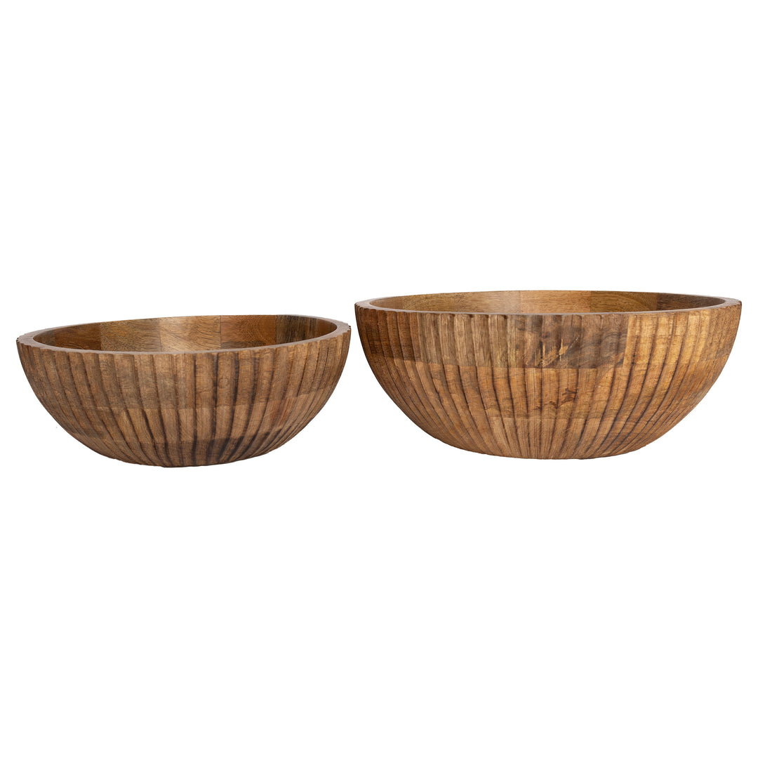 Ribbed Wood Bowl Set of 2