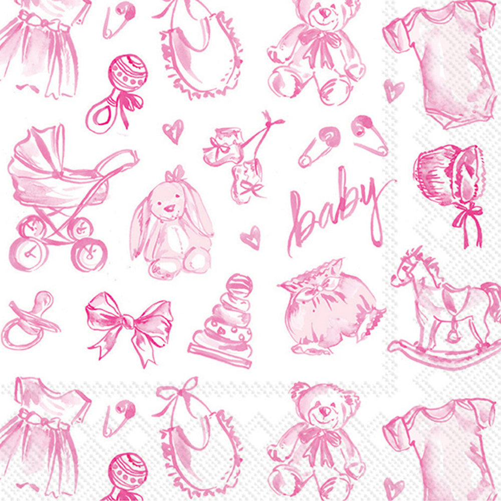 Servilleta de cóctel Baby Toile rosa