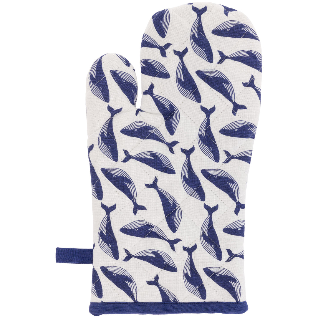 Juego de manoplas para horno/agarraderas con diseño de ballena azul marino