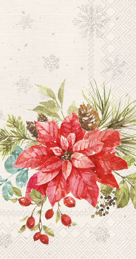 Toalla de invitados con ramo navideño color crema