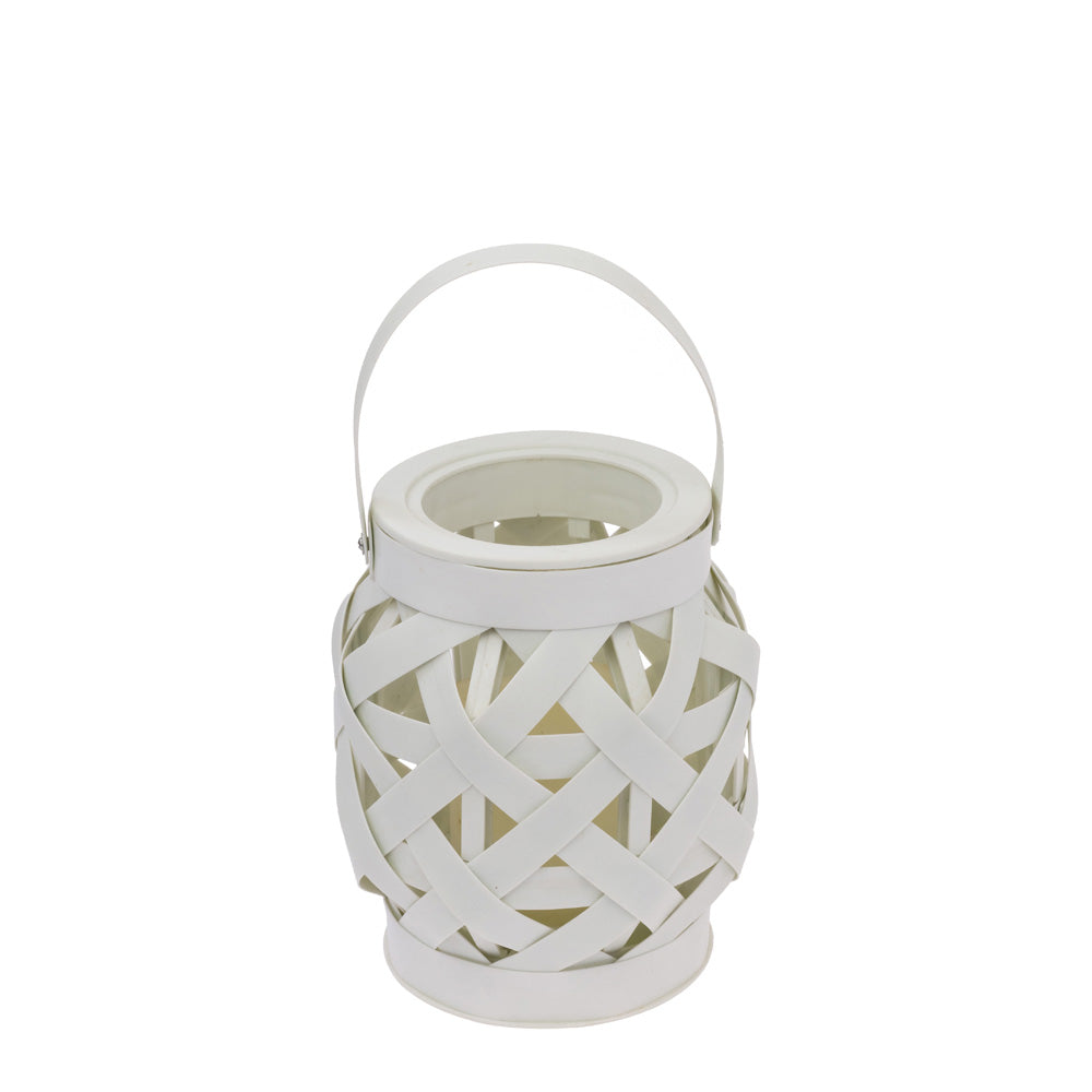 Farolillo pequeño de tejido de cesta blanco con vela LED