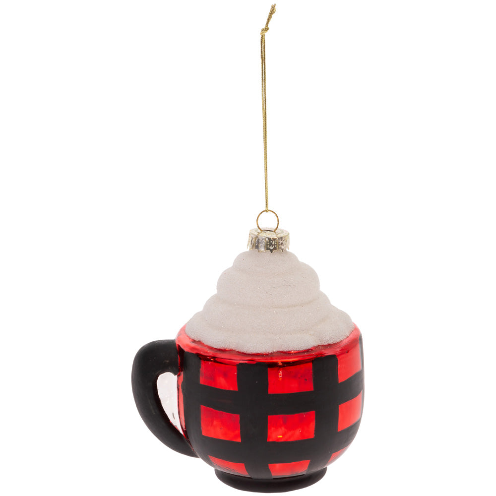 Adorno de taza de cristal con cuadros rojos y negros