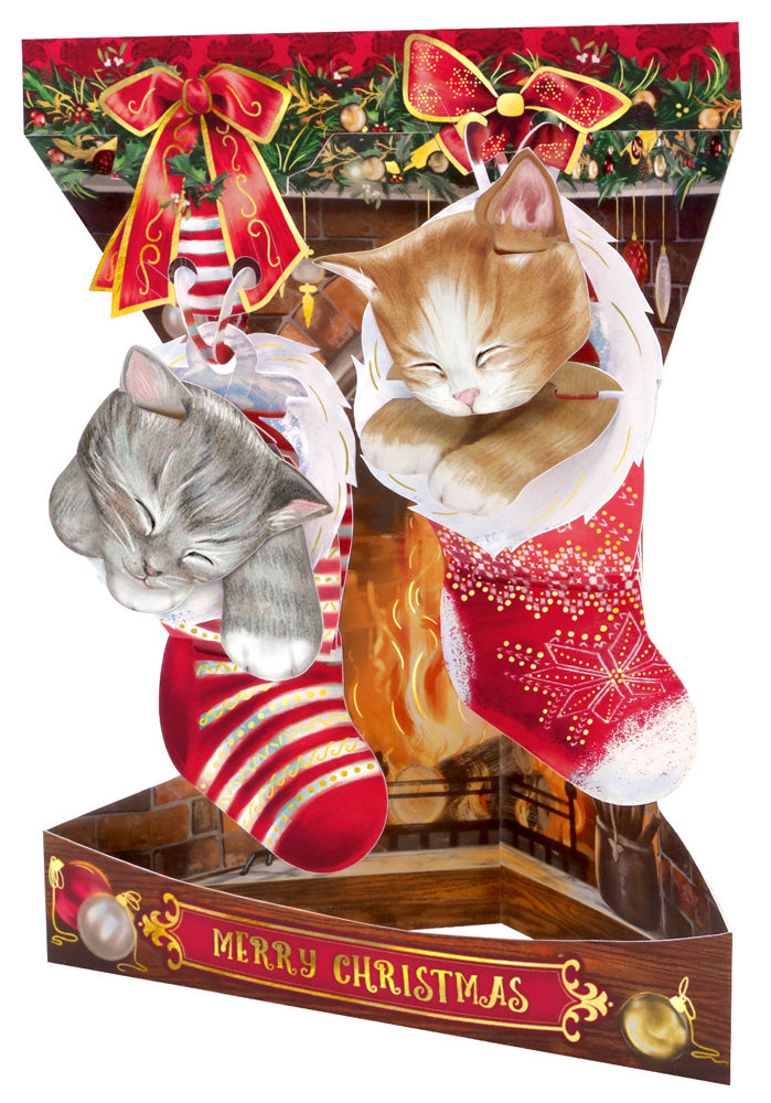 Tarjeta navideña de gatitos columpiándose