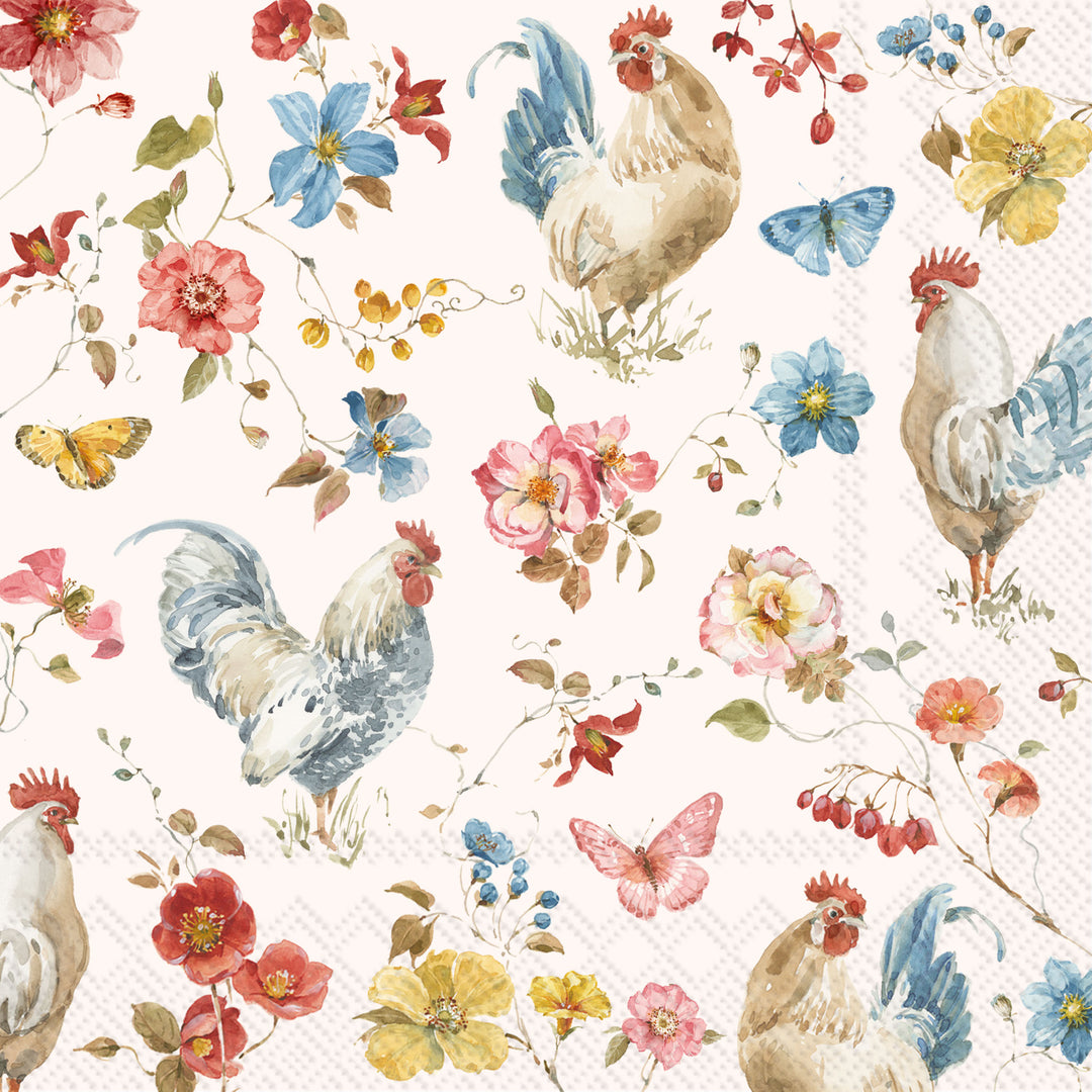 Servilleta de cóctel Country Rooster Cream