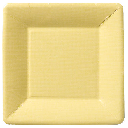 Plato de postre cuadrado clásico de lino amarillo