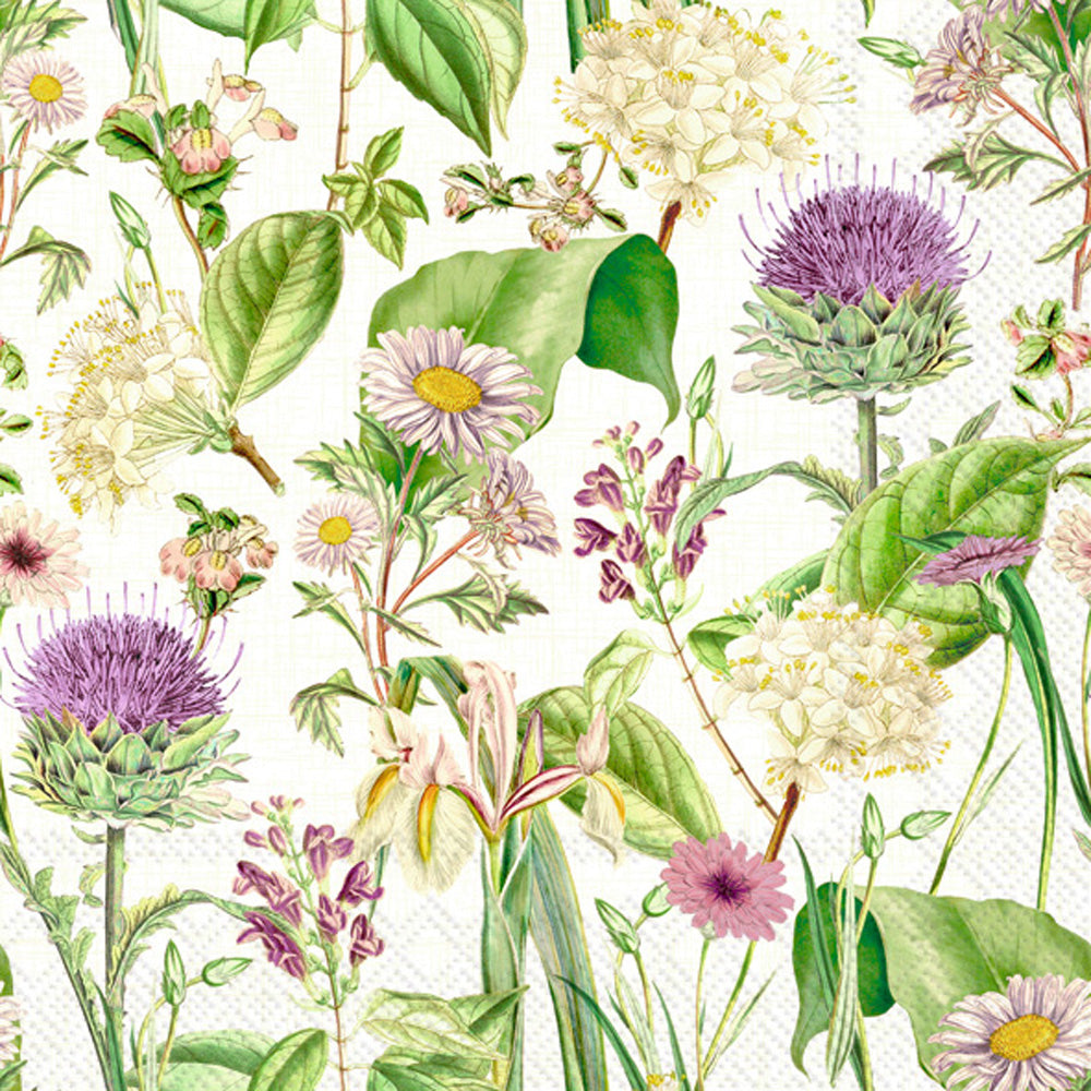 Servilleta de cóctel con flores silvestres color crema