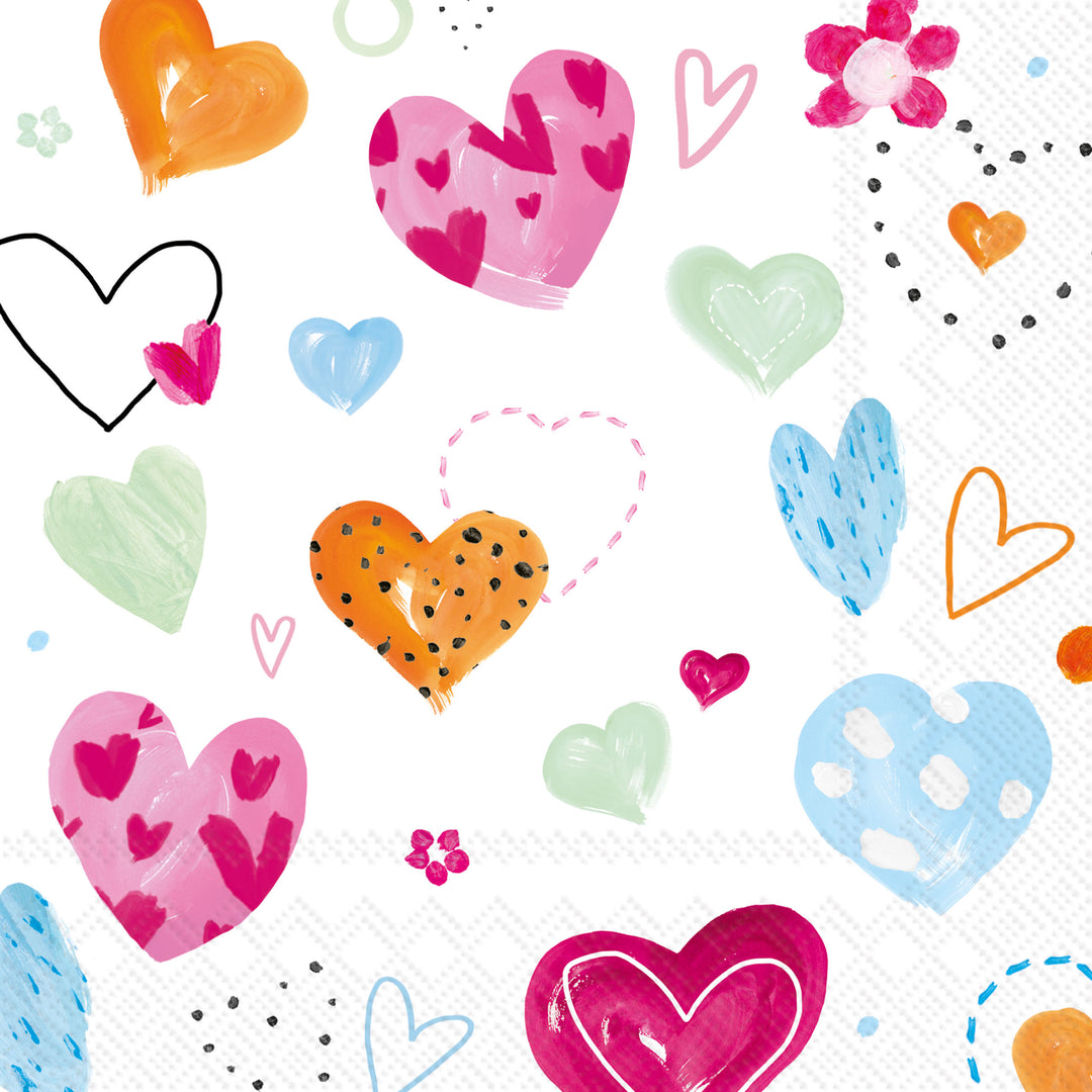 Servilleta de cóctel con corazones alegres