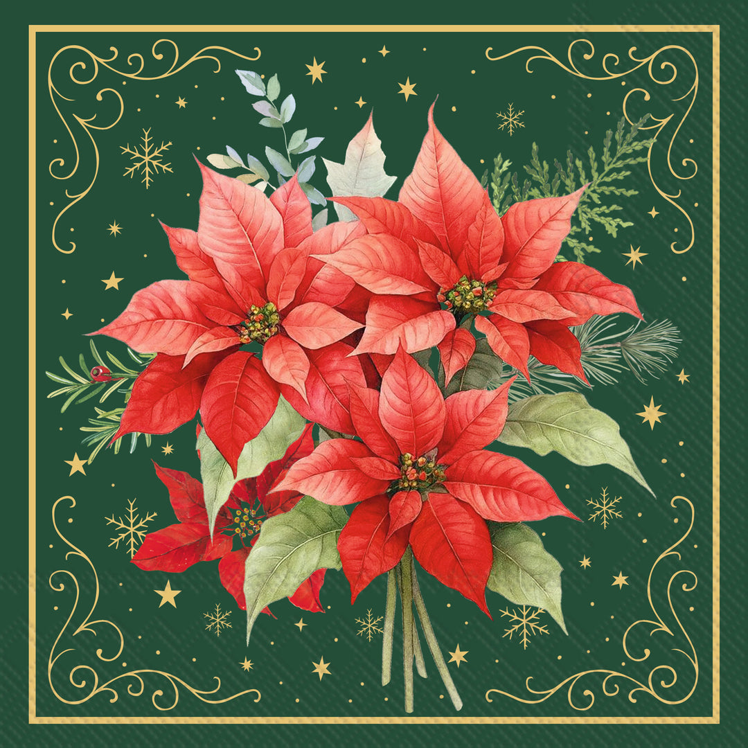 Christmas Flower Green Lunch Napkin