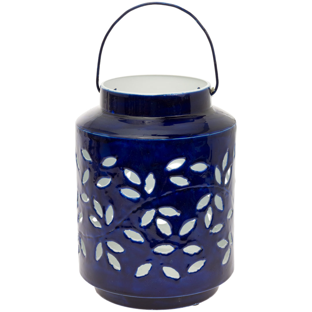 Linterna grande de metal para exteriores de color azul marino