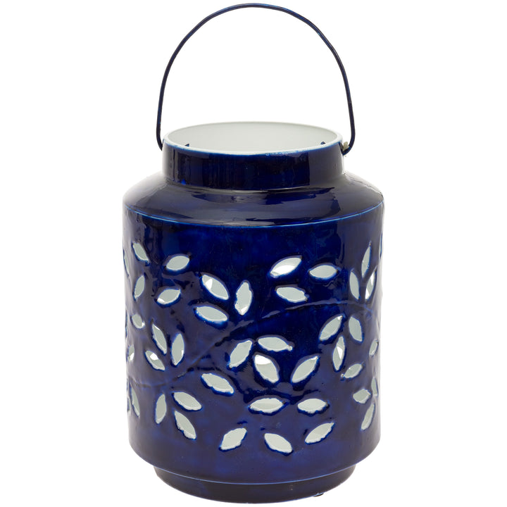 Linterna grande de metal para exteriores de color azul marino