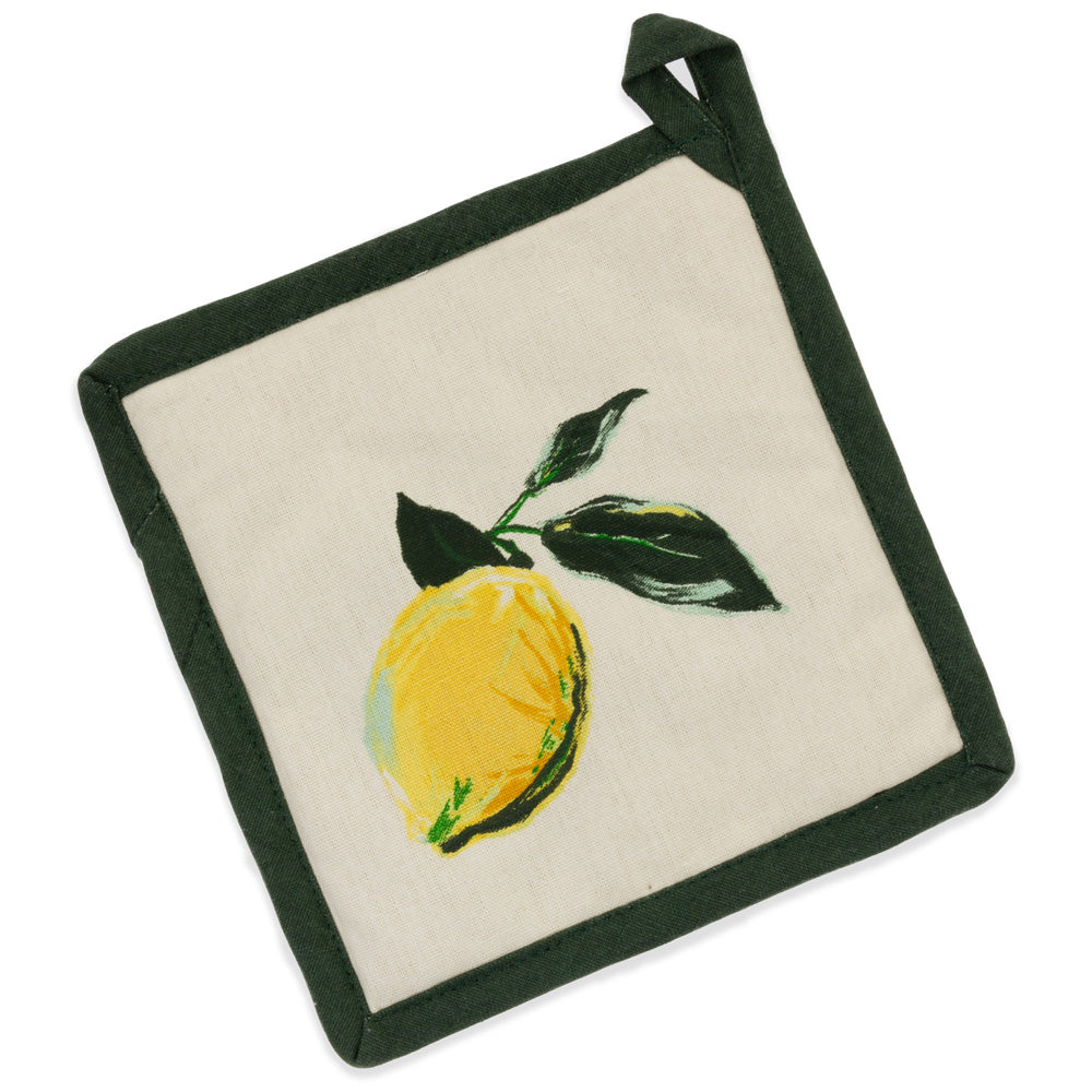 Juego de manoplas y agarraderas para horno con limones pictóricos