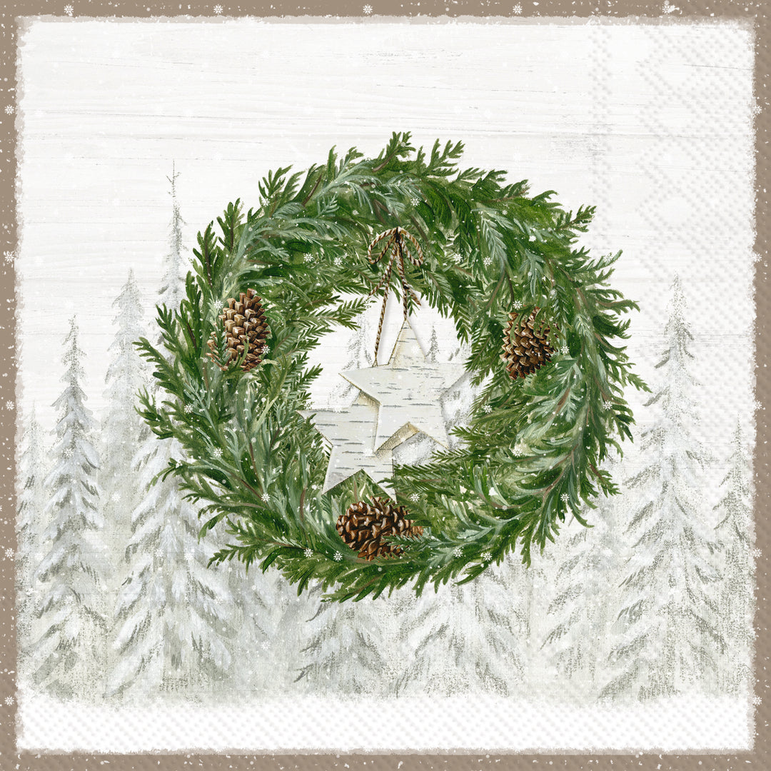 Nordic Winter Wreaths Light Brown Lunch Napkin