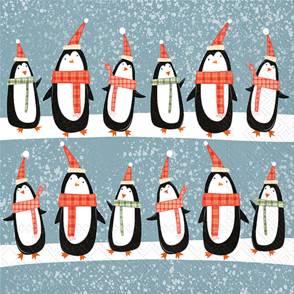 Servilleta de cóctel con pingüinos navideños