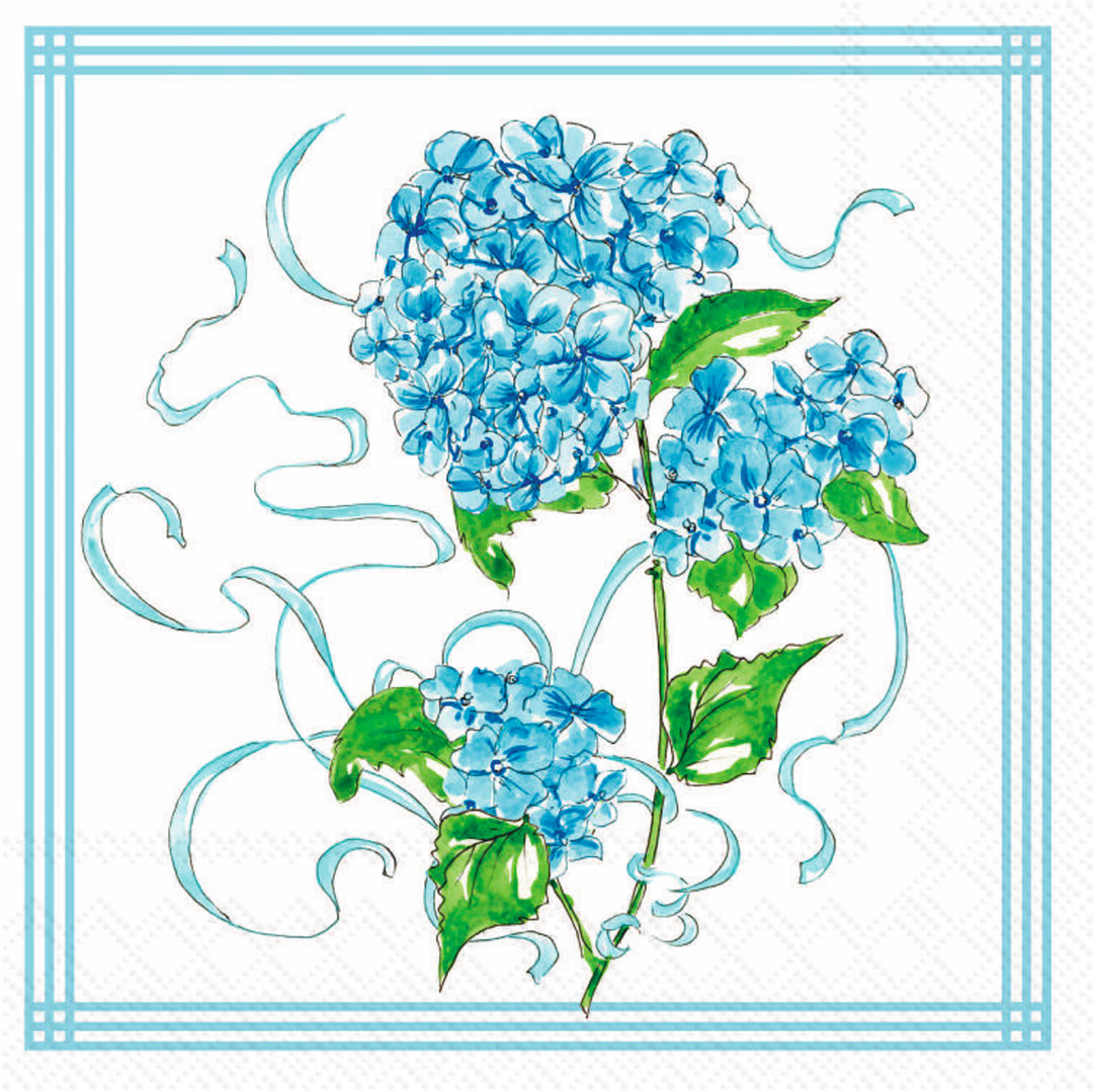 Servilleta de cóctel con estampado de hortensias