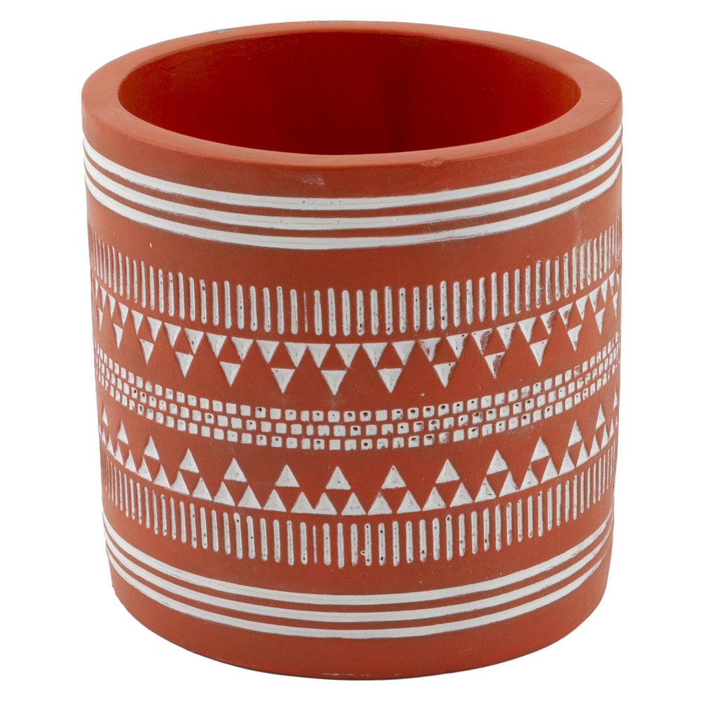 Maceta pequeña de terracota con estampado geométrico
