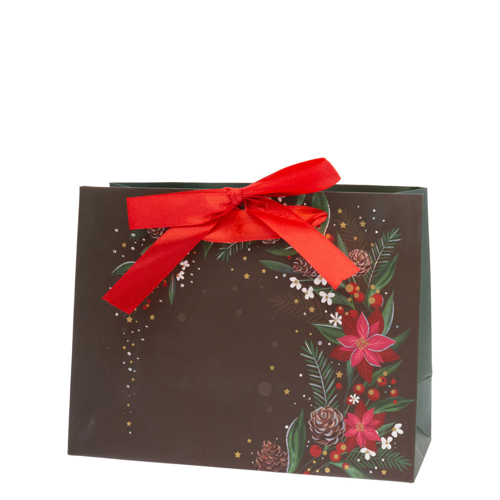 Bolso mediano floral navideño negro