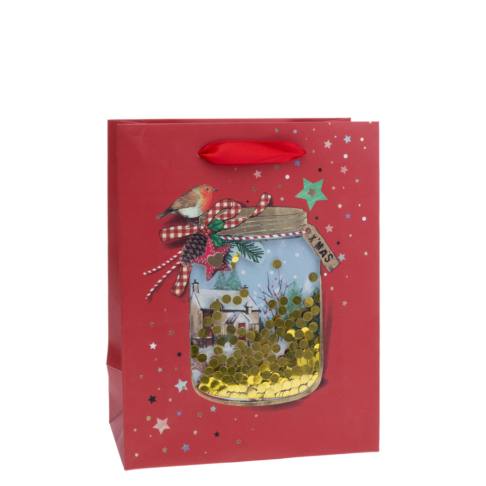 Bolsa mediana con lentejuelas en tarro navideño