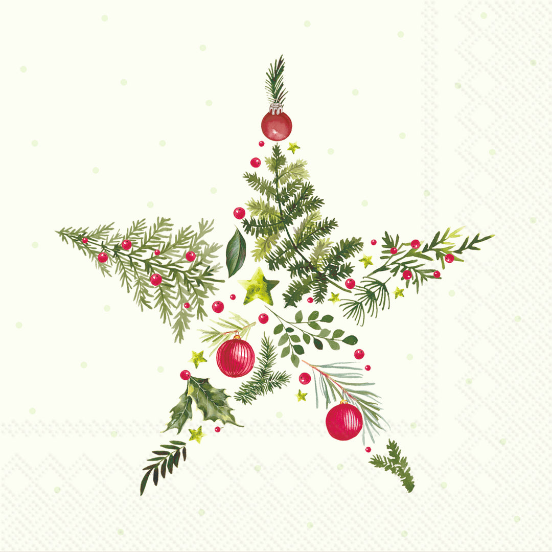 Christmas Branches Star Lunch Napkin light green