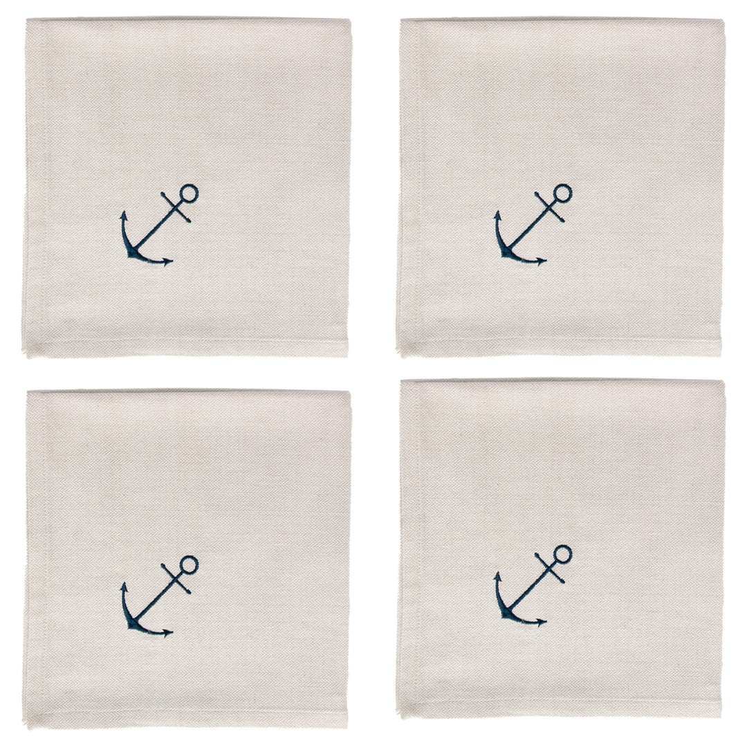 Anchor Embroidered Cloth Napkins Set of 4