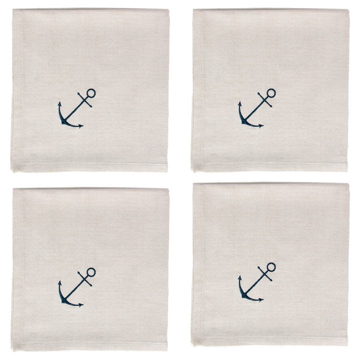 Anchor Embroidered Cloth Napkins Set of 4