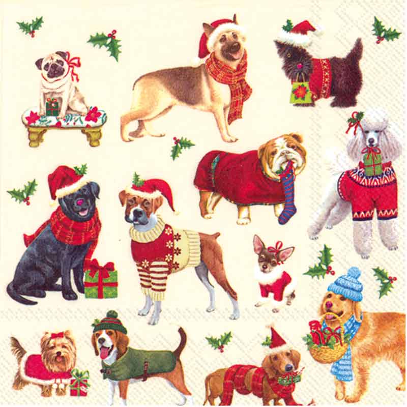 Servilleta de cóctel con perros navideños